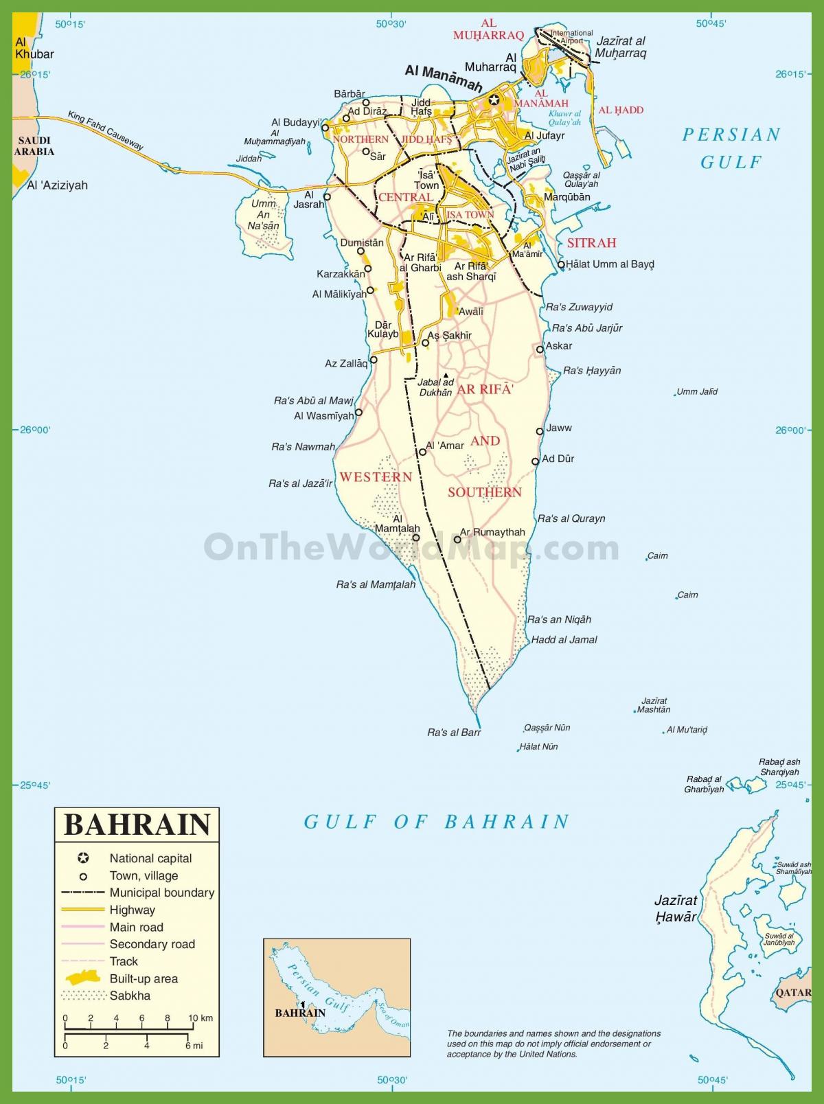 Bahreina pilsētu karte