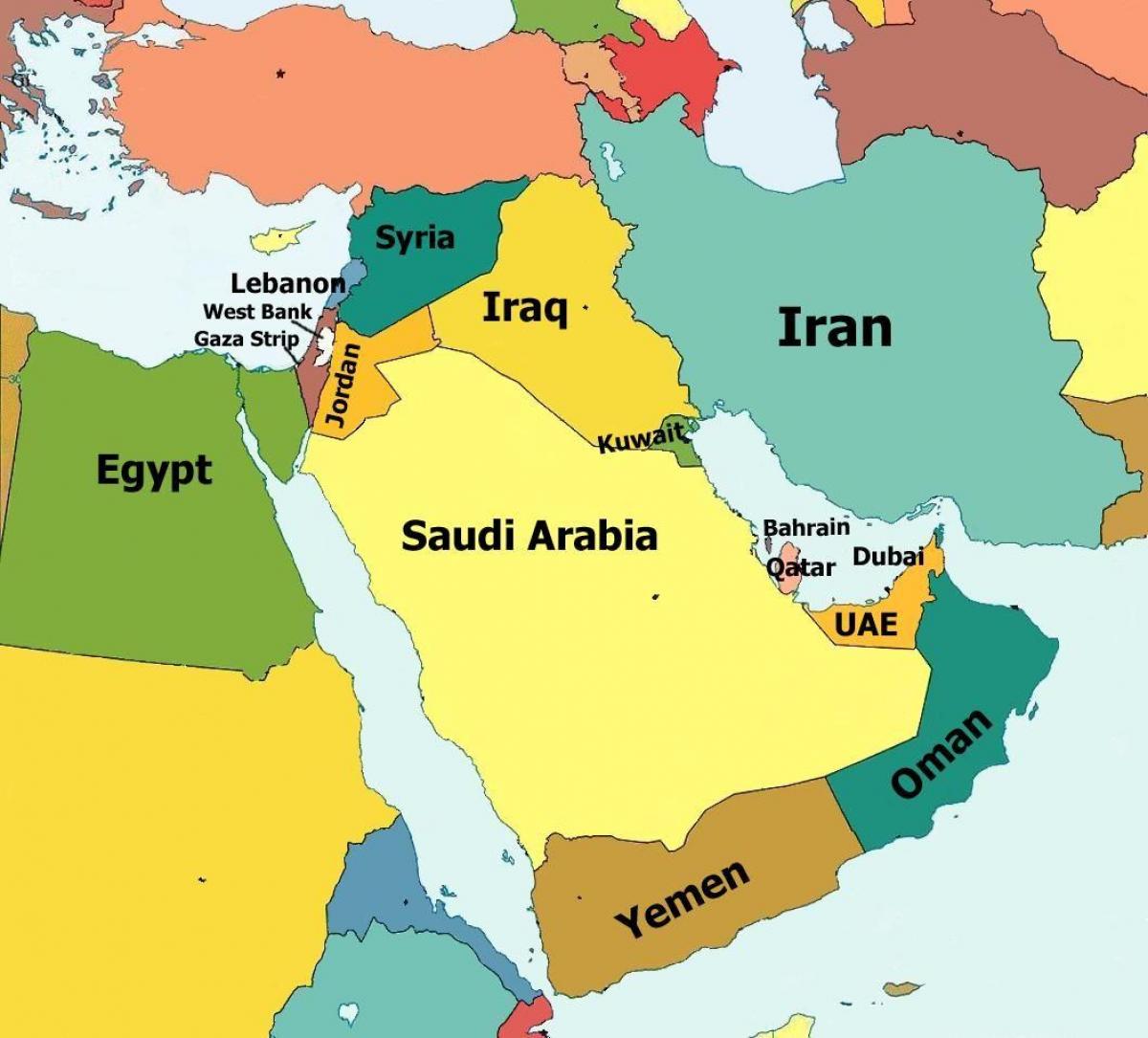 karte Bahreina un apkārtējām valstīm