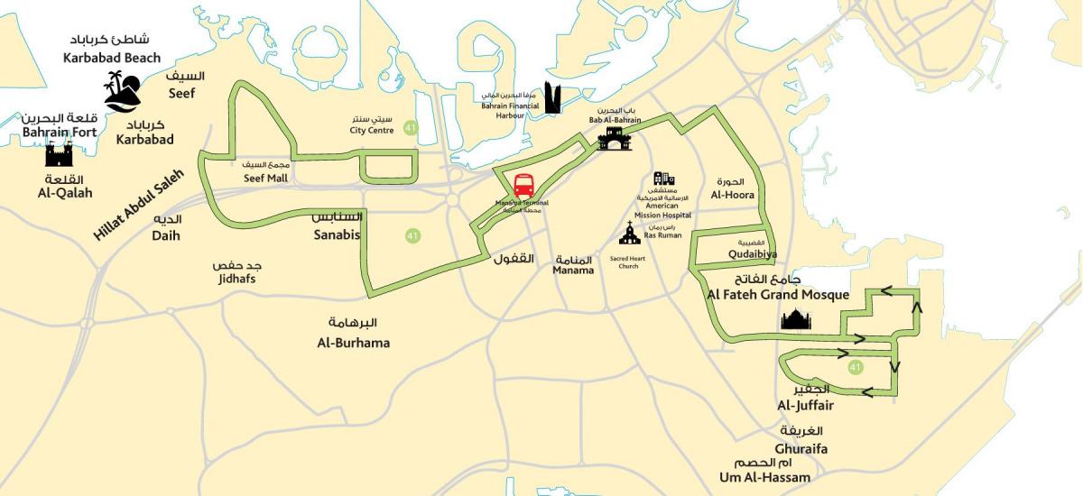 karte no pilsētas centra Bahreina